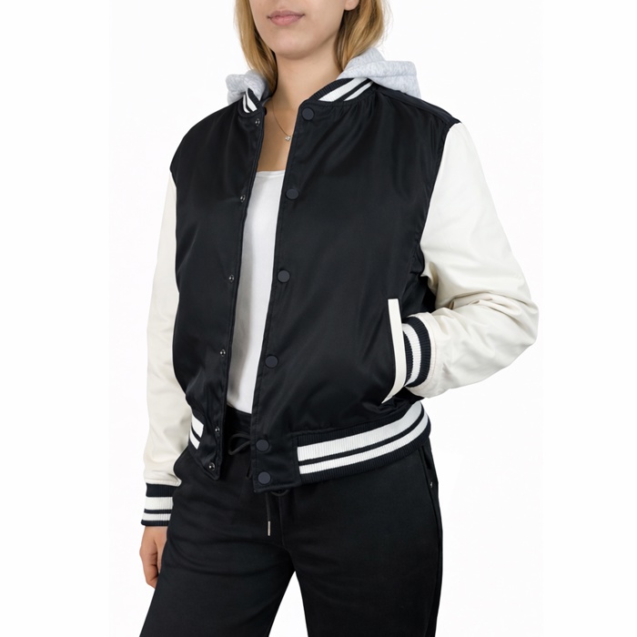 Women's Hooded Varsity Jacket w/ Detachable Hood